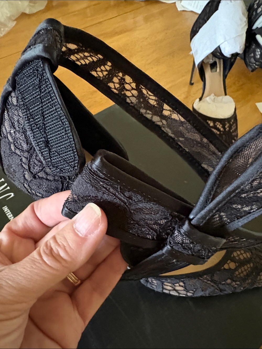 INC International Concepts Black Lace D'Orsay Pointed Stiletto Heels - Picture 3 of 7
